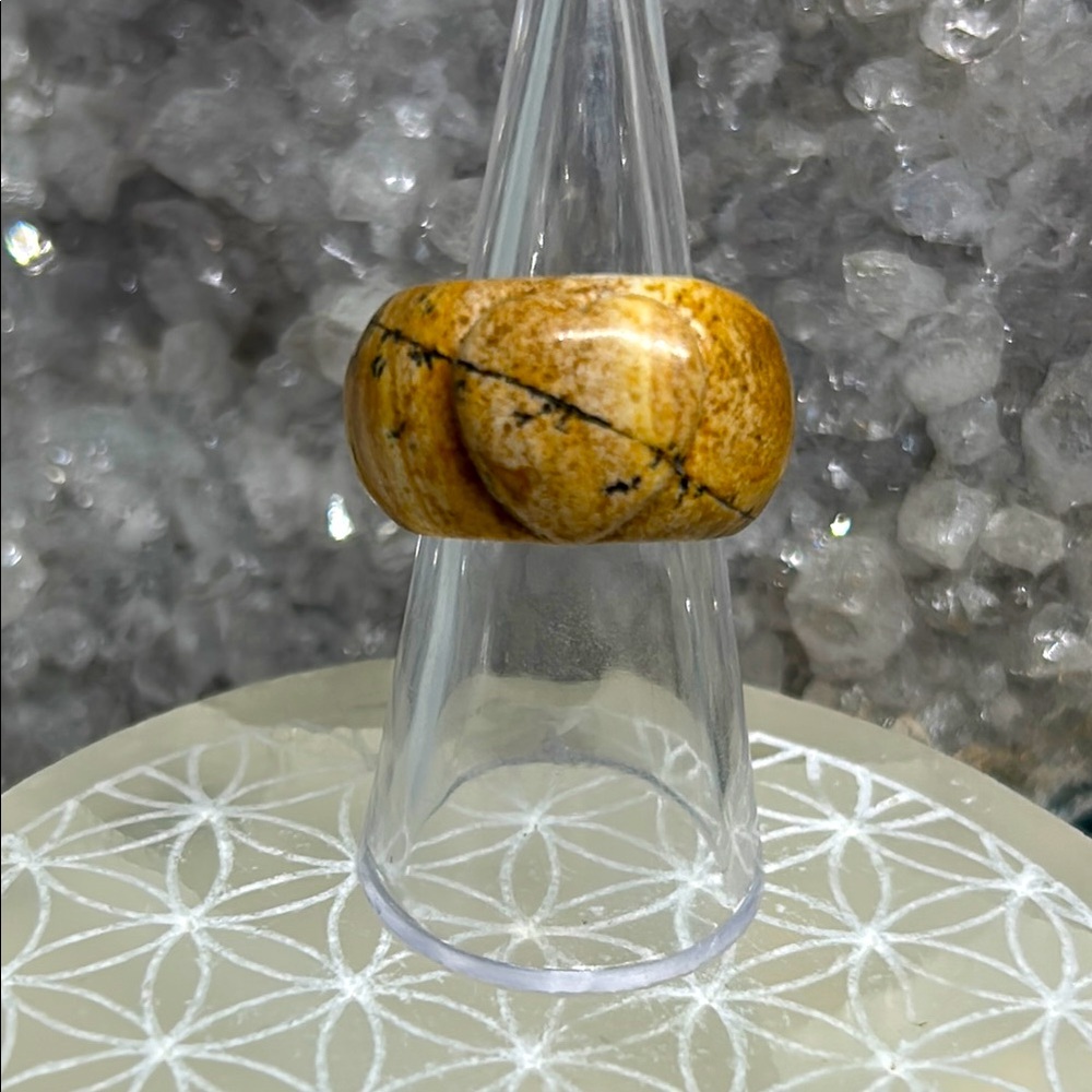 Natural Picture Jasper Heart Stone Ring